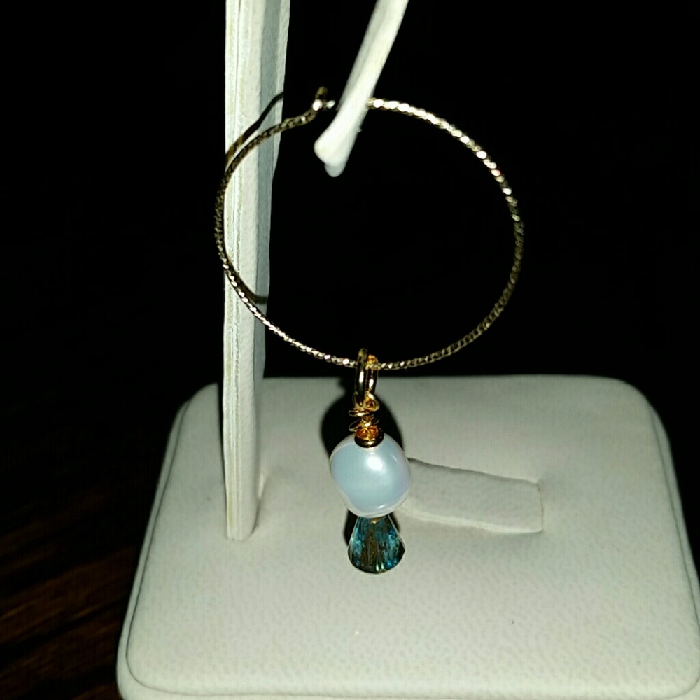 Real Pearl & Crystal Hoop Earrings